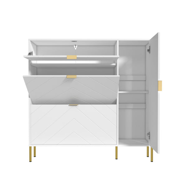 English Elm Mdf Herringbone Shoe Cabinet Gold Hardware Entryway Organizer Holds 16 Pairs White T3609P482837