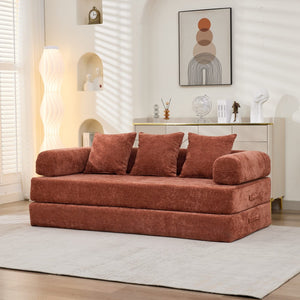 English Elm Comfy Chenille Folding Floor Sofa Bed with Armrest for Studio and Guest Rooms Orange W1143P401141