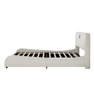 English Elm Queen Luxurious Faux Leather Platform Bed with Thick Headboard, Bluetooth Speakers & RGB Ambience Lights White 62.6 L x 19.69 W x 12.99 H N701P241047C