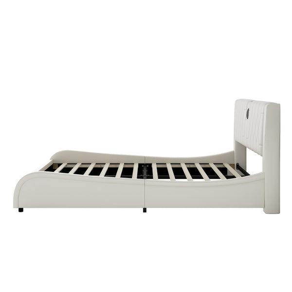 English Elm Queen Luxurious Faux Leather Platform Bed with Thick Headboard, Bluetooth Speakers & RGB Ambience Lights White 62.6 L x 19.69 W x 12.99 H N701P241047C