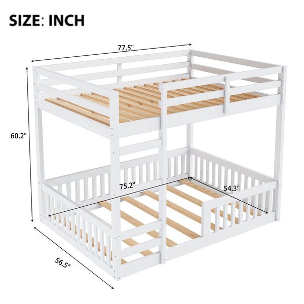 English Elm Full Full over Full Wood Bunk Bed with Ladder & Guardrails, Space-Saving Pine Frame for Kids Rooms White N7090002223K