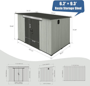 English Elm 6x9ft Outdoor Resin Storage Shed Lockable Vented Skylight Backyard Garden Tool W1859S00174