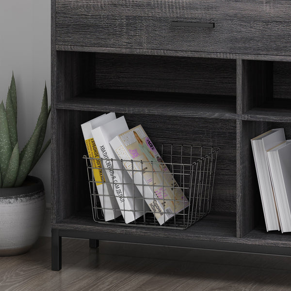 English Elm Christopher Knight Home® - CUBE Contemporary Cube Unit Bookcase in Grey Oak with Faux Wood, Iron Legs, Shelves, Drawer & Cabinets 66446.00