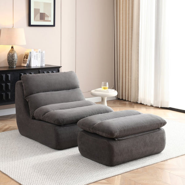 English Elm 32" Tufted Foam Chaise Lounge with Matching Ottoman for Adults Bedroom Living Room Grey W1117P436336