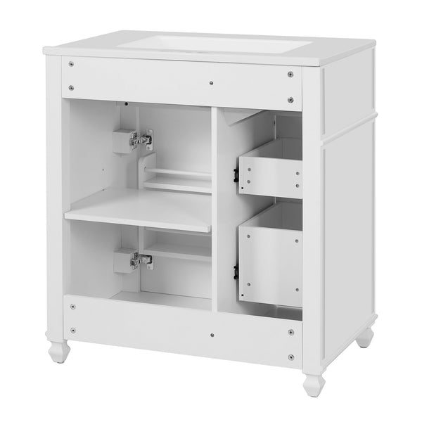 English Elm Bathroom Vanity with Sink French-Inspired 30" Ceramic Basin Vanity Cabinet with Soft-Close Doors & Drawer Organizer White N710P286723K
