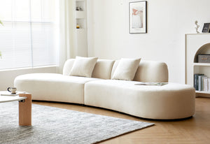 English Elm 132" Curved Sofa with Velvet Upholstery, Luxurious 6-Seater Half Moon Design for Modern Spaces Ivory B2735S00028