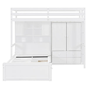 English Elm Twin Bunk Bed with Wardrobe Drawers Hydraulic Lift Shelves Kids Storage White LT000666AAK-1