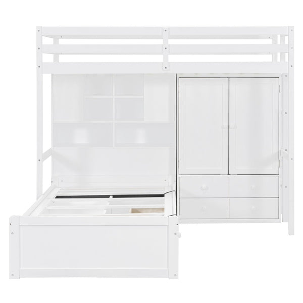 English Elm Twin Bunk Bed with Wardrobe Drawers Hydraulic Lift Shelves Kids Storage White LT000666AAK-1