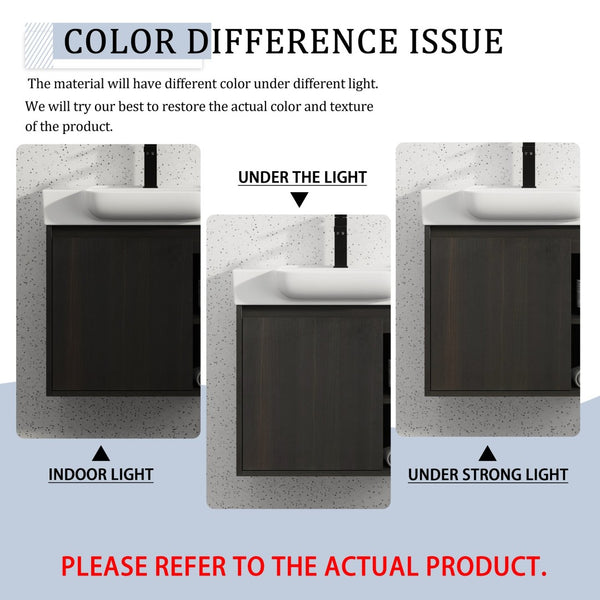 English Elm 24'' Floating Wall Mounted Bathroom Vanity with Ceramic Sink and Soft Close Cabinet Dark Oak W999P426634