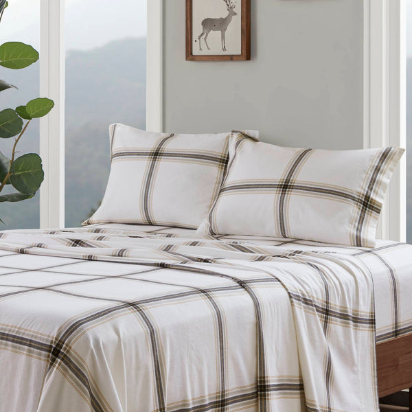 English Elm 4 Pcs Cozy Tan Plaid Full Sheet Set - Soft 100% Cotton Flannel For Year-Round Comfort & Style B035P319777
