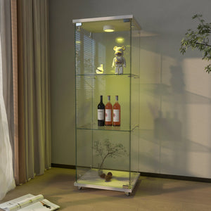 English Elm Modern Glass Display Cabinet With Custom Led Lighting - Elegant 1-Door, 3-Shelf Storage For Any Room W241P242919