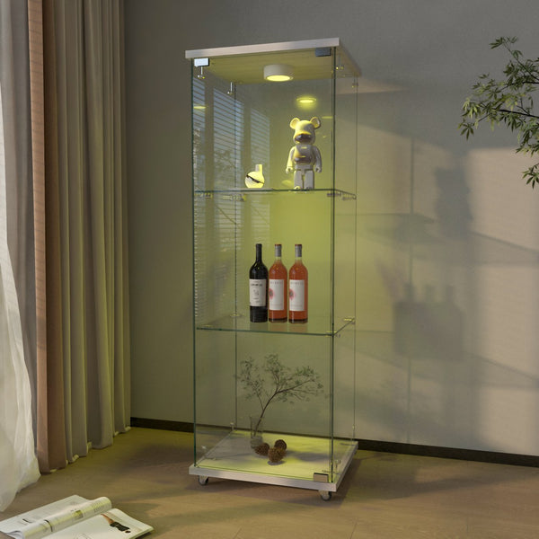English Elm Modern Glass Display Cabinet With Custom Led Lighting - Elegant 1-Door, 3-Shelf Storage For Any Room W241P242919