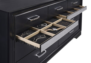 English Elm Corbin Queen Bedroom Set with Crystal Pulls Metallic Trim and Footboard Storage Drawers Black B062S00785