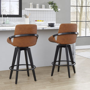English Elm Fixed-height Swivel Counter Stools with Faux Leather Seats and Chrome Footrest Set of 2 B202S02150