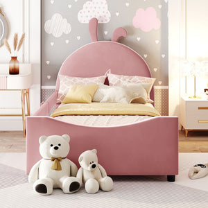 English Elm Twin Velvet Daybed with Sculptural Rabbit Ear Headboard for Kids or Guest Rooms Pink N737P380205H