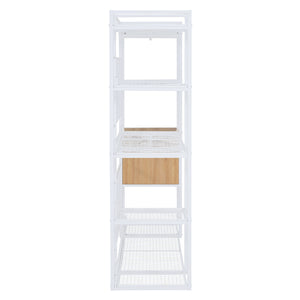 English Elm Open-Style Wardrobe Storage System with Heavy-Duty Metal Frame, Rails, Shelves & Drawers - Sleek Durable Design for Organized Living White SF000087AAK
