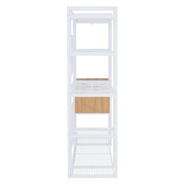 English Elm Open-Style Wardrobe Storage System with Heavy-Duty Metal Frame, Rails, Shelves & Drawers - Sleek Durable Design for Organized Living White SF000087AAK
