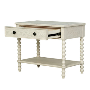 English Elm Large Cottage Nightstand with Spindle Legs Open Shelf and Drawer for King Beds Antique Cream B035P408397
