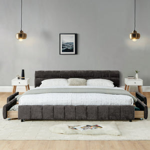 English Elm California King Upholstered Bed Frame - Plush Chenille, Modern Storage Design With Headboard, Dark Gray W487P311315