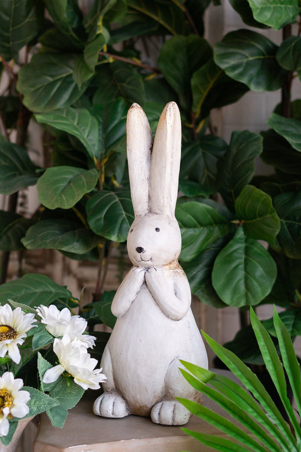 English Elm 7.5x7x20" Textured White Magnesium Bunny Figurine with Subtle Gold Accents, Whimsical Rustic Décor Charm W2078P335710