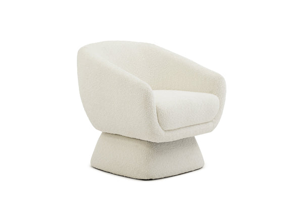 English Elm White Boucle swivel Chair with Solid Wood Frame — Ergonomic Modern Armchair, Durable Comfort W2664P367722