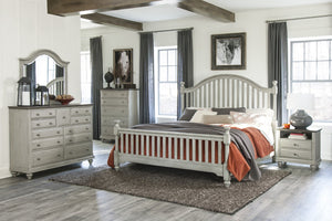 English Elm Classic Farmhouse Five Drawer Chest with Gray Body Dark Brown Top and Pewter Knobs B011P199396