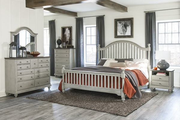 English Elm Classic Farmhouse Five Drawer Chest with Gray Body Dark Brown Top and Pewter Knobs B011P199396