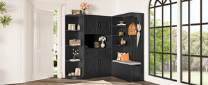 English Elm Multifunctional Hall Cabinet With 4 Hooks - Smart Split Design For Living Room, Kitchen & Hallway Storage W1580S00186-GIGA