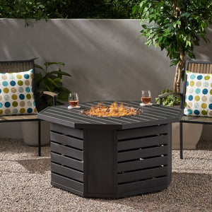 English Elm Octagon Iron Propane Fire Pit with Open Slat Design for Patio Gatherings 66596.00BLK-50K