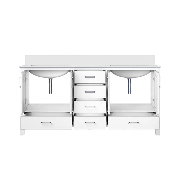English Elm White 72-inch Double Bath Vanity with White Quartz Top, Solid Wood Frame, Soft-Close Drawers, Ample Storage, Scratch-Resistant Countertop, Pre-Drilled Faucet Hole B2731P258904