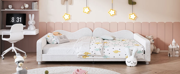 English Elm Full Sherpa Upholstered Daybed with Cloud-Shaped Backrest, No Box Spring Needed, Cozy Modern Sofabed White 57 L x 25.5 W x 8 H N733P234605K