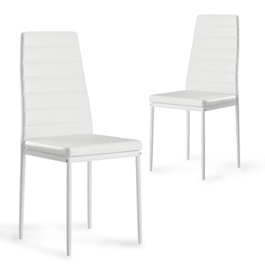 English Elm Set of 2 White PU Leather Dining Chairs with High-Rebound Cushion, Adjustable Feet, Metal Frame T3623P408494