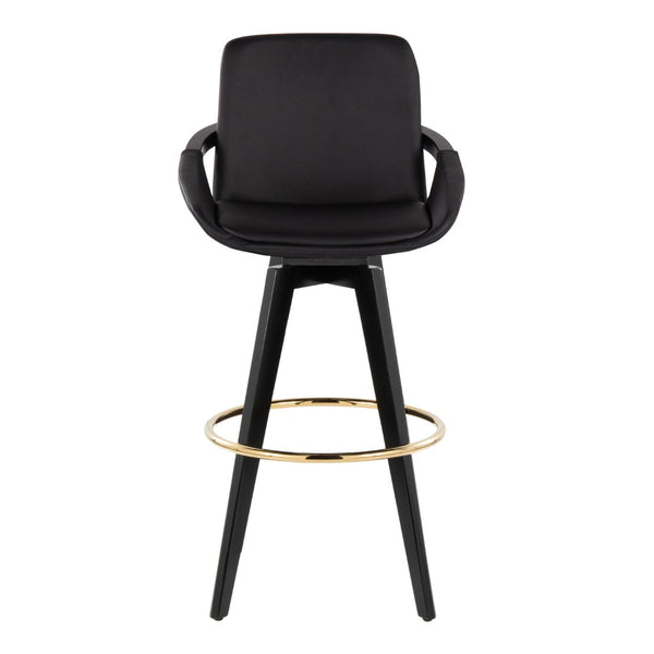 English Elm Fixed-height Swivel Barstools Upholstered Grey Fabric Black Wood Legs Kitchen Set of 2 Black B202S01893