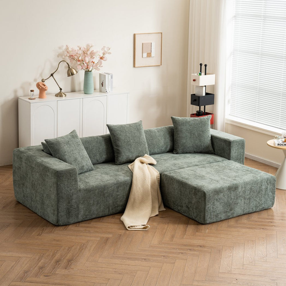 English Elm Modular L-Shaped Lounge Chair & Cloud Sofa In Green Chenille - Soft, Deep Seating, No Assembly Needed W2012S00011