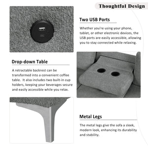 English Elm 88.2" L-shaped Sofa Bed with Storage Ottoman, Drop-Down Table, Dual Cup Holders & USB Charging Ports Gray N719S001830E