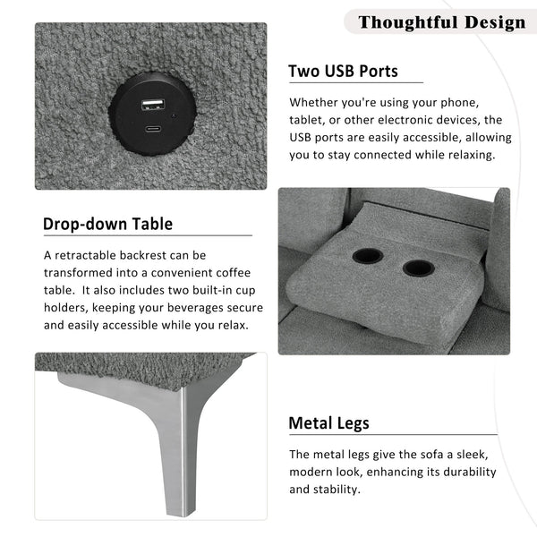 English Elm 88.2" L-shaped Sofa Bed with Storage Ottoman, Drop-Down Table, Dual Cup Holders & USB Charging Ports Gray N719S001830E