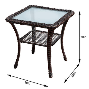 English Elm Outdoor Wicker Square Side Table Tempered Glass Top All Weather Patio Bistro Accent W1889P202948