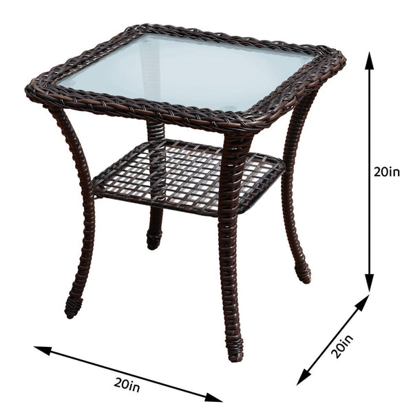 English Elm Outdoor Wicker Square Side Table Tempered Glass Top All Weather Patio Bistro Accent W1889P202948