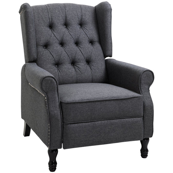 English Elm HOMCOM Vintage Tufted Wingback Recliner Chair with Retractable Footrest, Linen Upholstery, Grey - Adjustable Comfort and Solid Frame W2225P217220