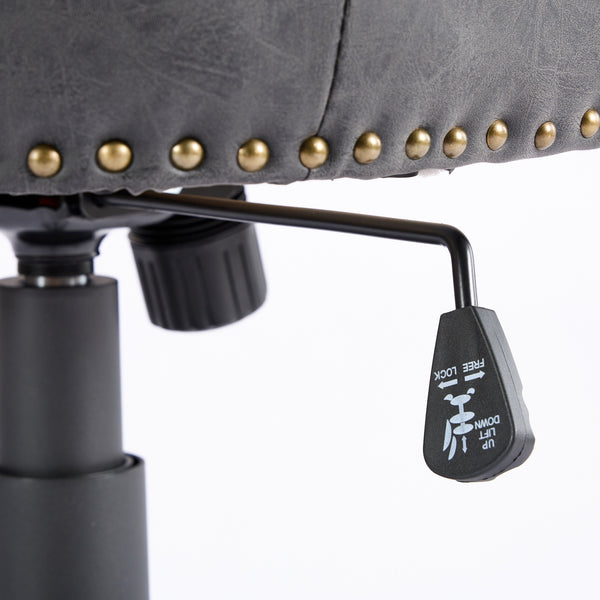 English Elm A&A Handcrafted Sheepskin-Pattern Office Chair with High-Rebound Foam, Solid Wood & Steel Legs, Retro Gray W1143P202751