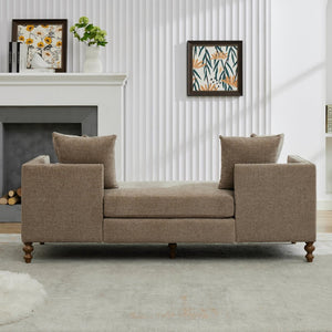 English Elm 75.2'' Chenille Upholstered Daybed Chaise with Nailhead Trim and Rubberwood Legs Taupe W3188S00057