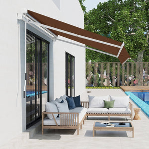 English Elm Outsunny 13' X 8' Manual Crank Retractable Awning - Durable Uv & Water-Resistant Shade For Patios W2225P174248-GIGA