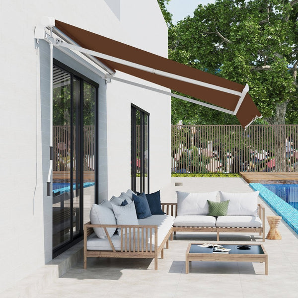 English Elm Outsunny 13' X 8' Manual Crank Retractable Awning - Durable Uv & Water-Resistant Shade For Patios W2225P174248-GIGA