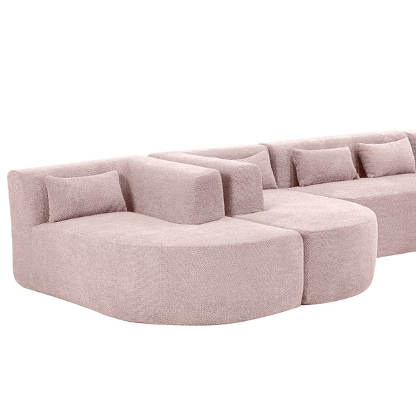 English Elm 144" Upholstered L-Shape Sofa with Bouclé Fabric, Plush Pocket-Spring Seats & Five Pillows for Living Room Pink N719S001850P