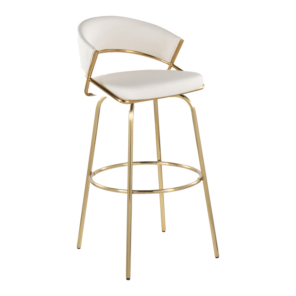 English Elm Jie Contemporary 30" Swivel Barstools In Gold Metal & White Faux Leather - Chic Set Of 2 For Dining B202S00607