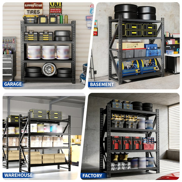 English Elm Heavy Gauge Steel Garage Shelving Unit 4000lb Industrial Storage Rack Four Shelves W2735P457278