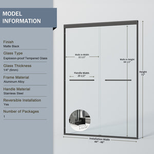 English Elm 44-48 in Semi-frameless Bypass Sliding Shower Door Tempered Glass Alcove Enclosure Matte Black W1573P239433