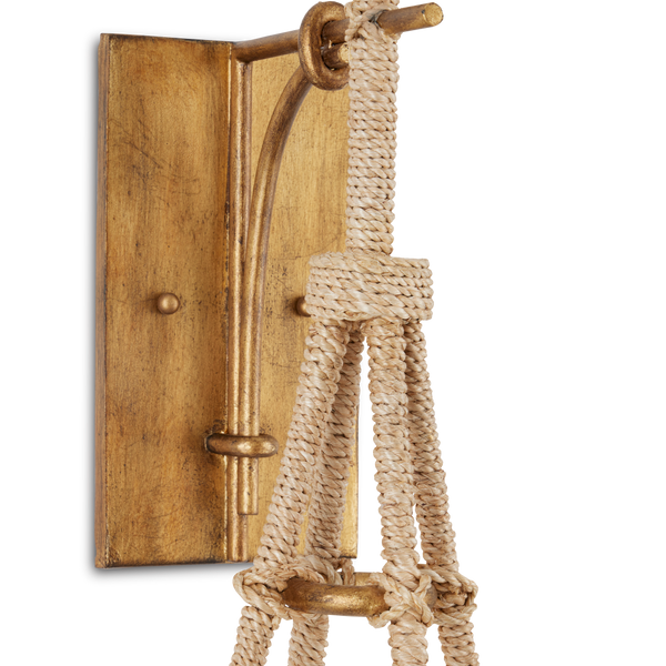 Passageway Wall Sconce: Coastal Elegance in Dorado Gold with Handcrafted Glass Globe & Rope Detail