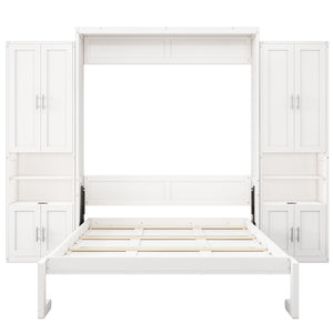 English Elm Full Murphy Bed with Desk & 2 Bookshelves, USB Ports, Adjustable Shelves, 600LB Capacity White BS7013008109C