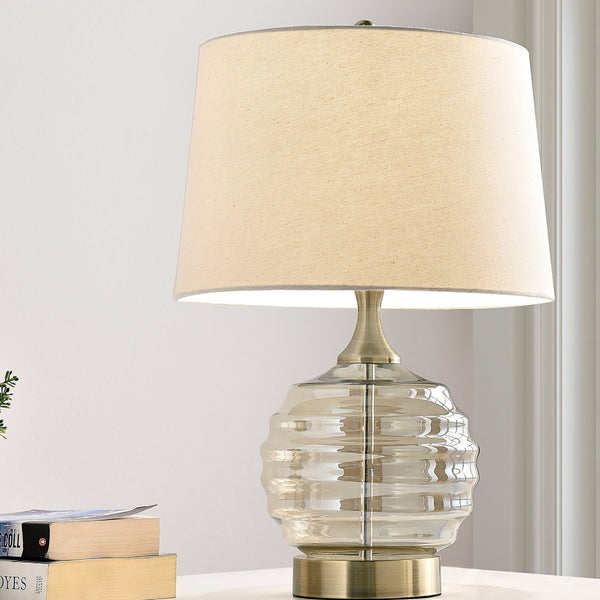 English Elm 22.5" Tuscan Sun Glass Table Lamp Champagne Finish with Beige Linen Shade, Antique Brass Base, UL Listed B072116576